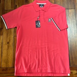 Psycho Bunny NWT Men’s polo shirt size 7 UK coral with black/white accents